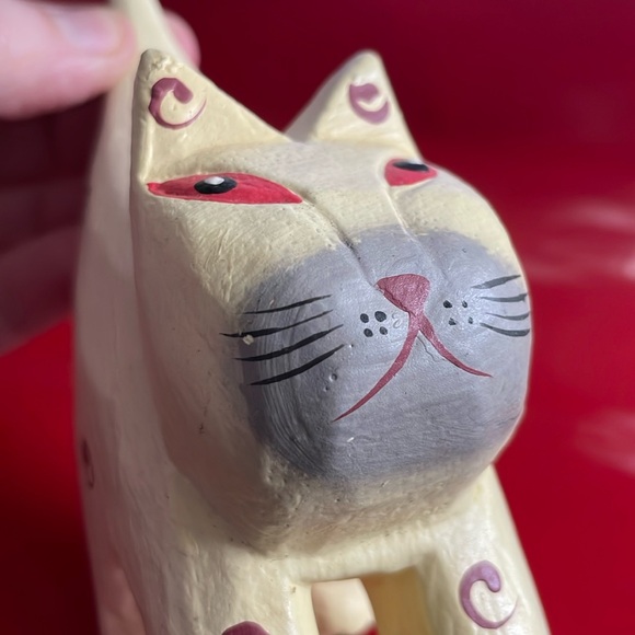 Tall Tail Kitty Cat Carved Wood Painted Folk Art Ring Holder Figurine‎ 5.2” - Picture 9 of 9